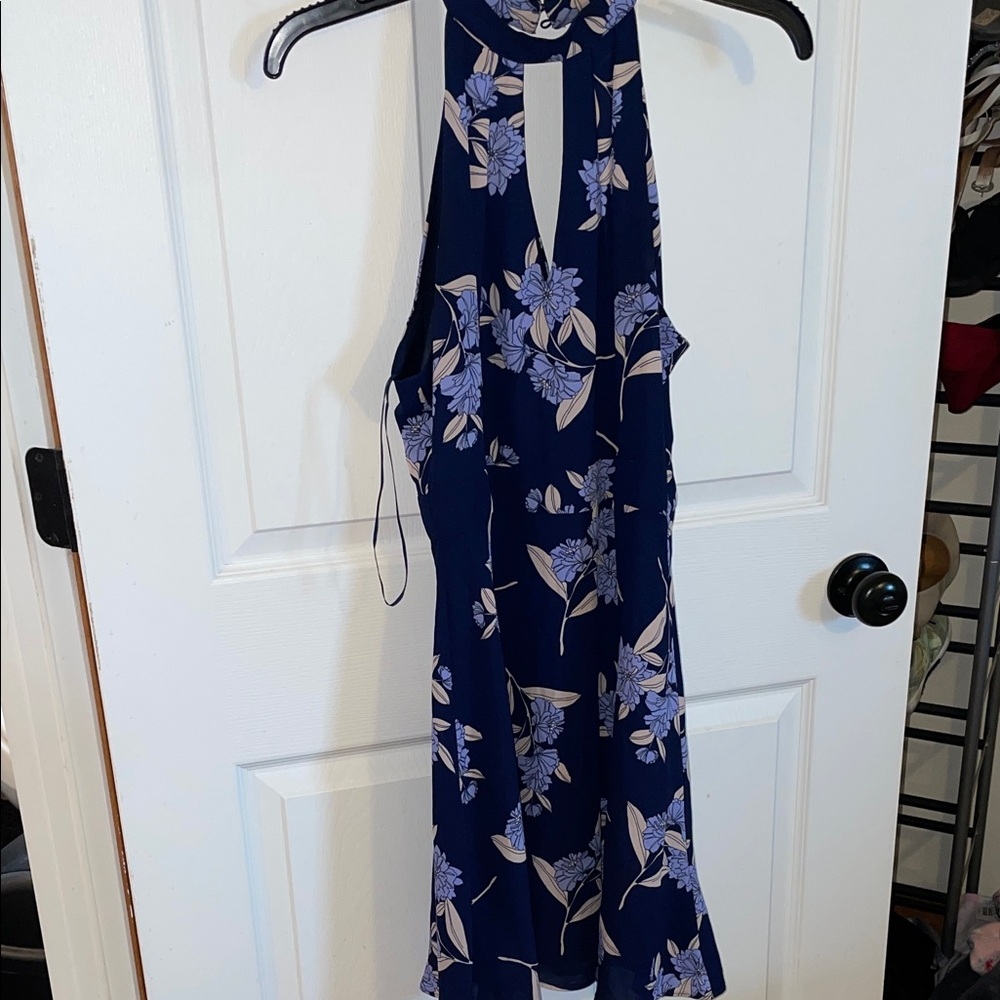 Express Floral Backless Dress in Navy and Lavender